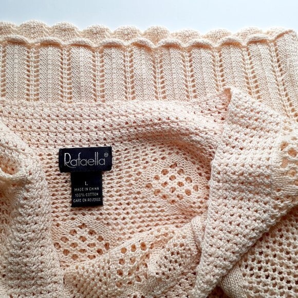 Rafaella Open Knit  Crochet Cream Yellow Quarter Sleeves Tunic Sweater Large - Picture 7 of 8